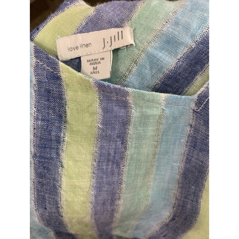 J JILL LOVE LINEN Dress Blue Green Striped Maxi Sundress Asymmetrical Sz M Tall - Picture 6 of 8